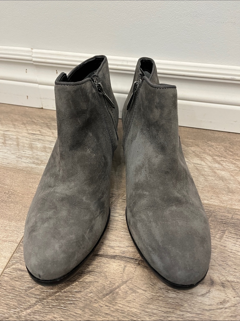 Women’s Gray Suede Ankle Boots with Side Zipper